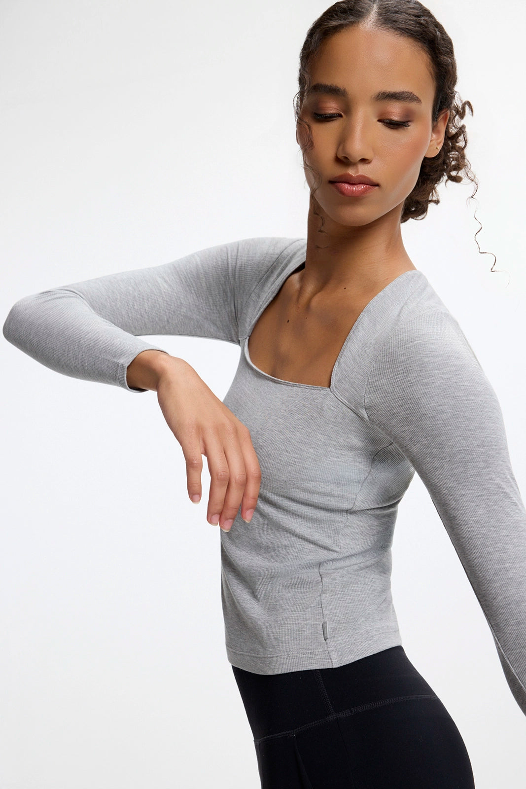 Baby Rib Square Neck Top - Htr Concrete
