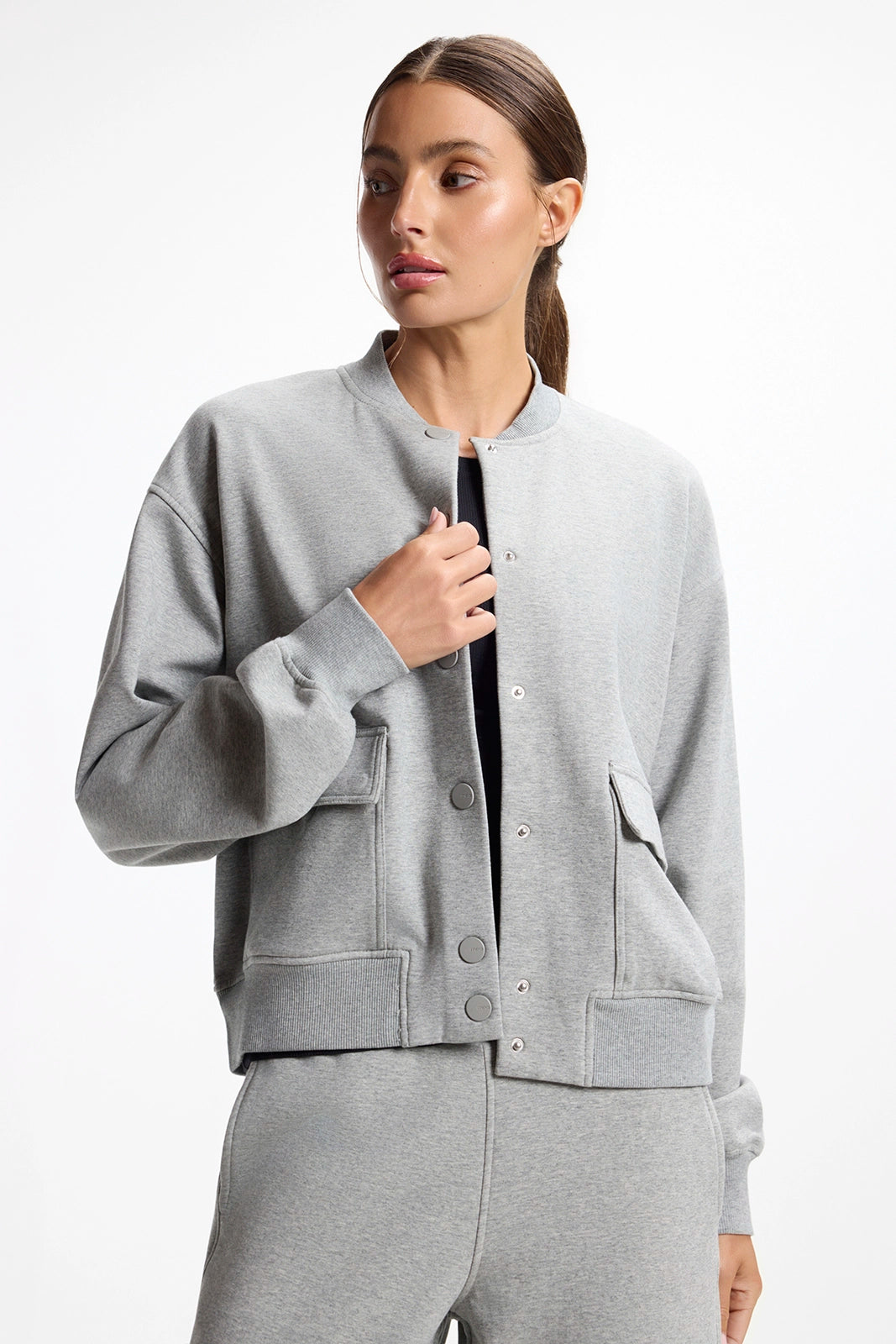 Ultrasoft Fleece Bomber - Htr Concrete