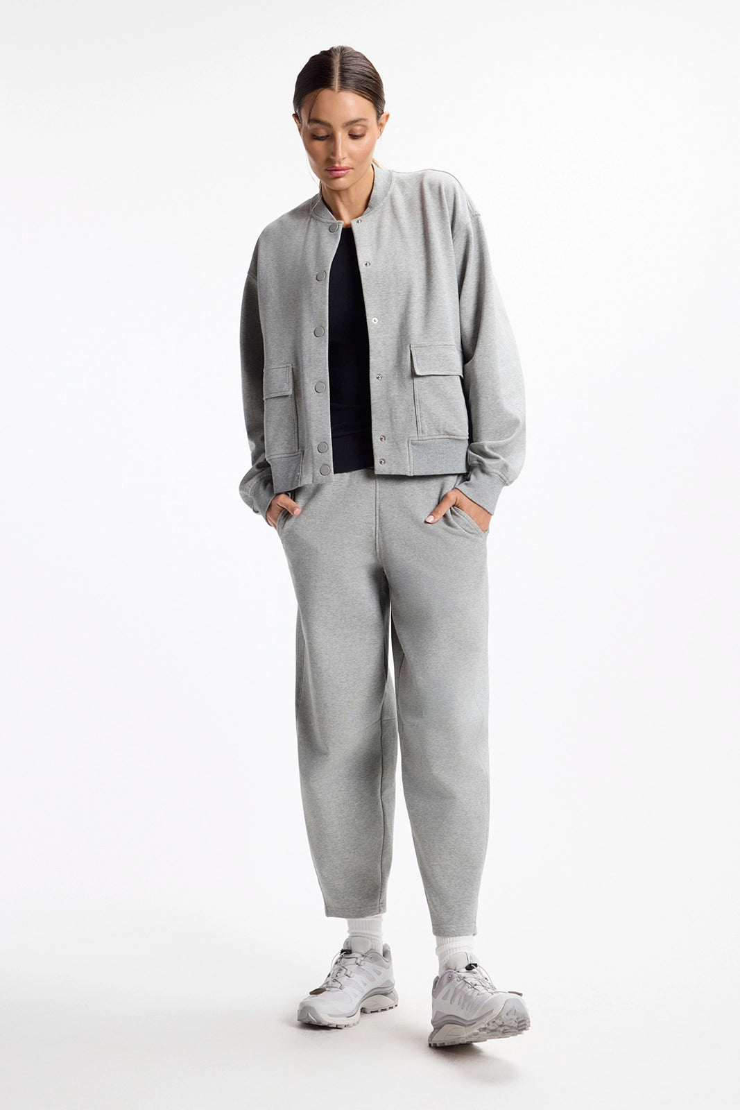 Ultrasoft Fleece Bomber - Htr Concrete