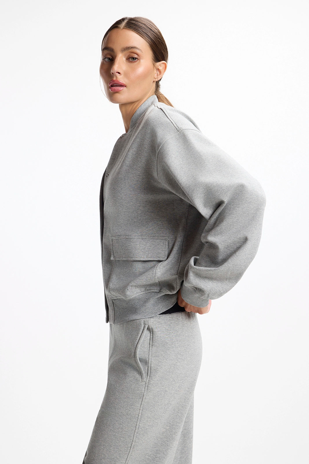 Ultrasoft Fleece Bomber - Htr Concrete