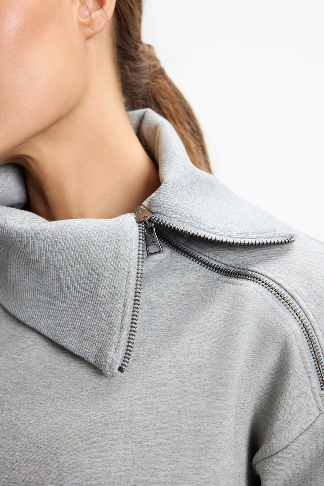 Ultrasoft Fleece Asymmetrical Half Zip - Htr Concrete
