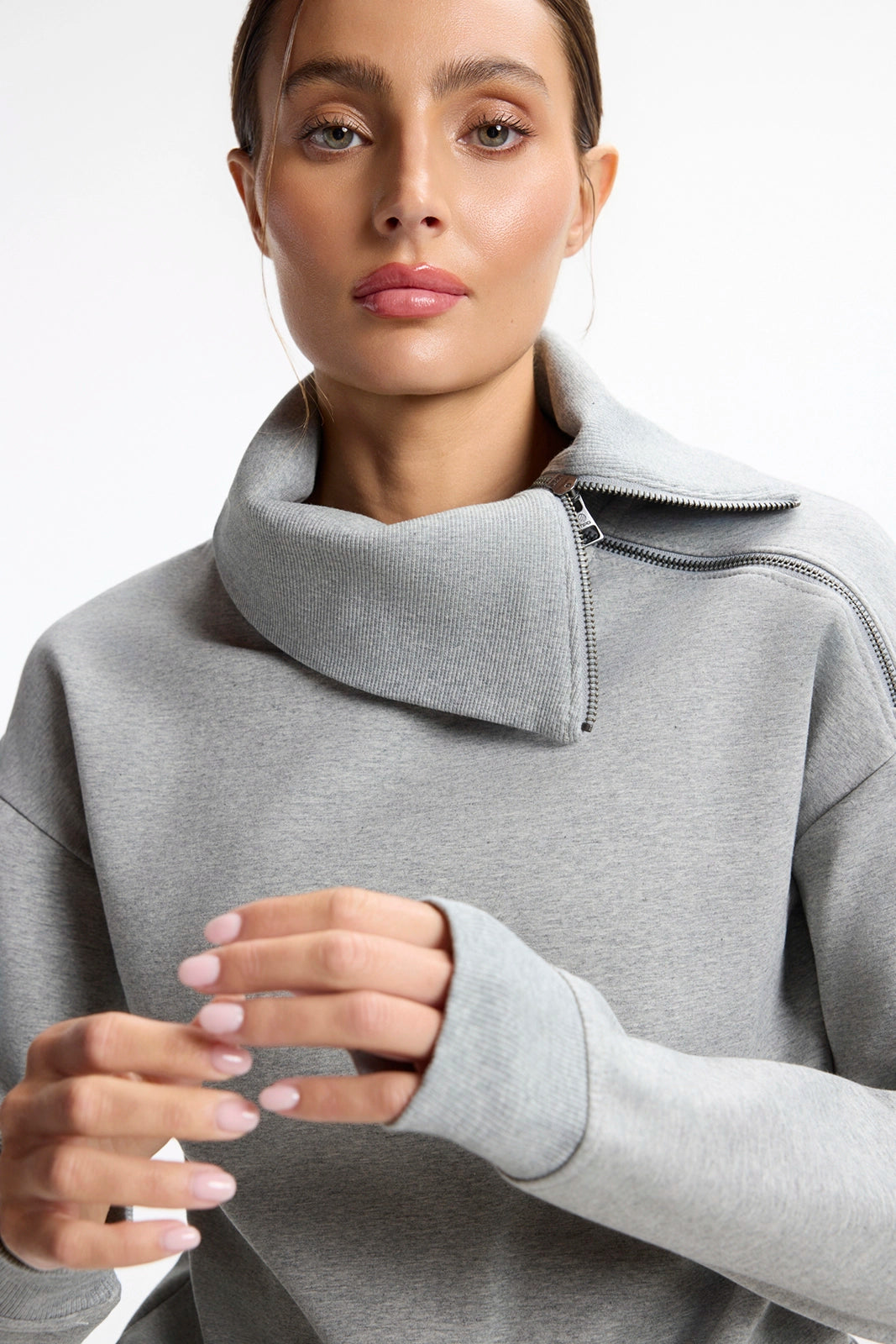 Ultrasoft Fleece Asymmetrical Half Zip - Htr Concrete