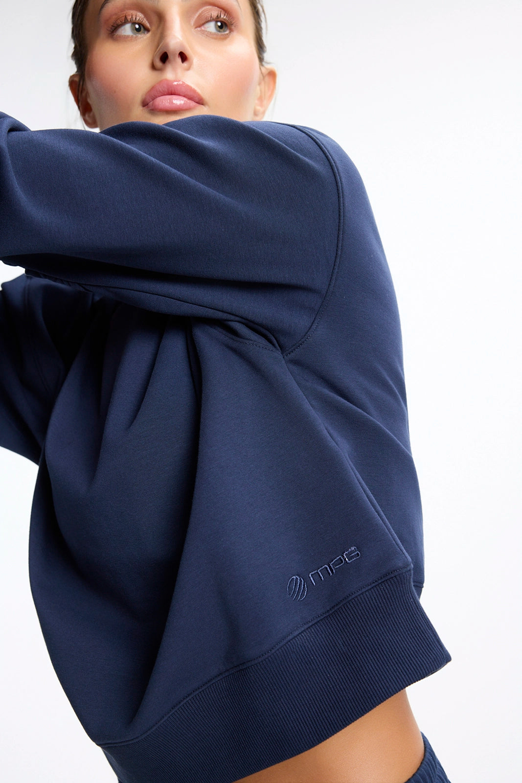 Ultrasoft Fleece Mock Neck Cropped Sweatshirt - Navy Blazer