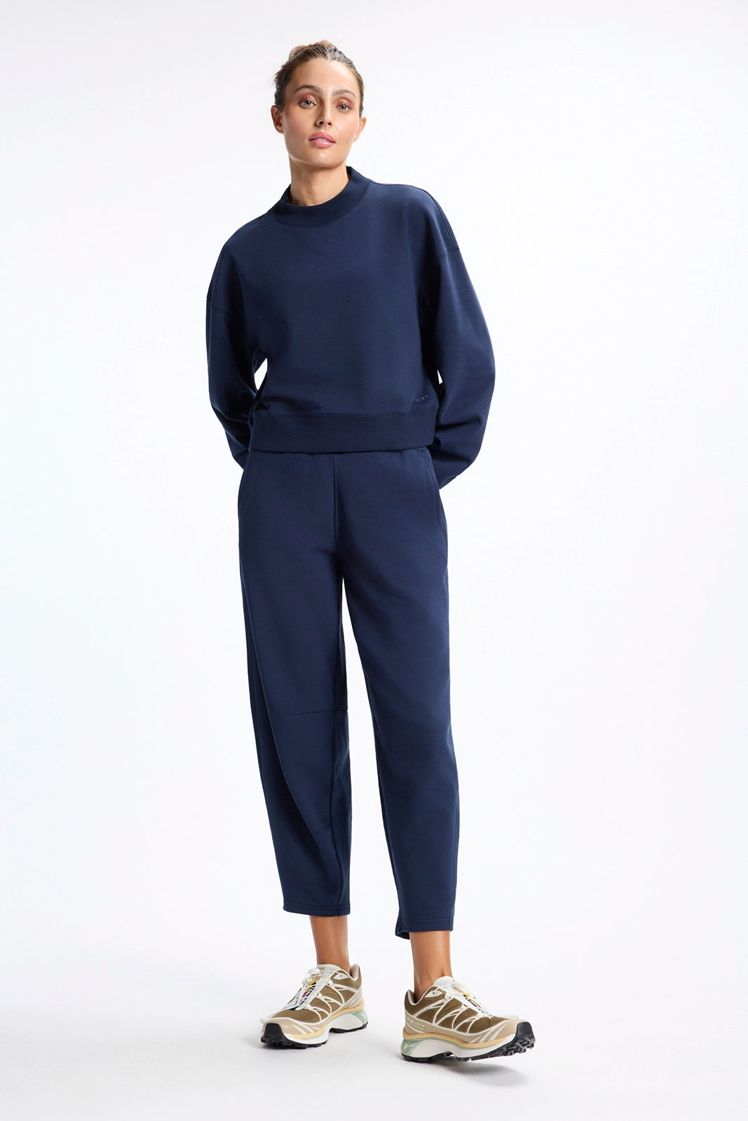 Ultrasoft Fleece Mock Neck Cropped Sweatshirt - Navy Blazer