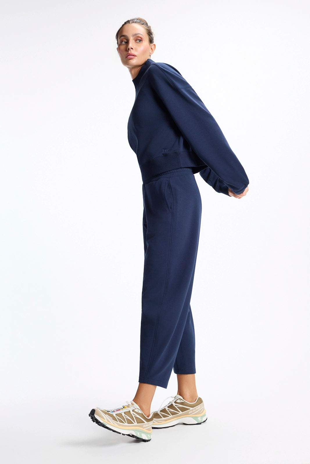 Ultrasoft Fleece Mock Neck Cropped Sweatshirt - Navy Blazer