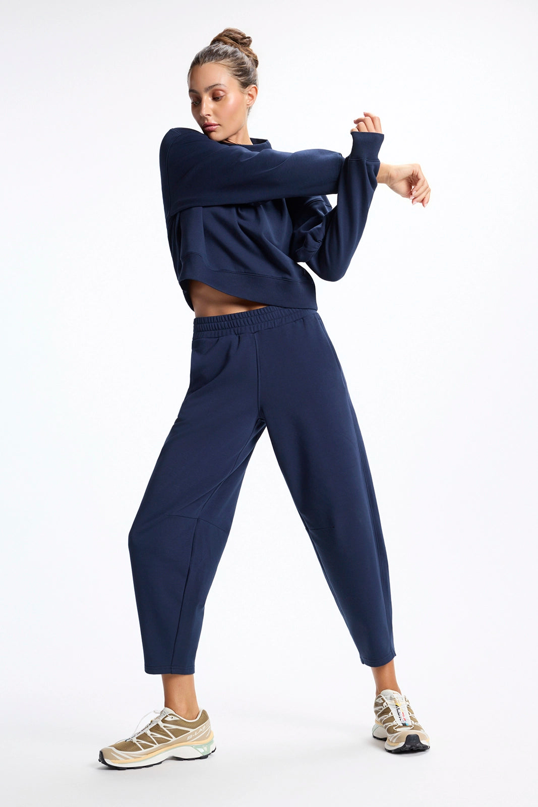 Ultrasoft Fleece Mock Neck Cropped Sweatshirt - Navy Blazer