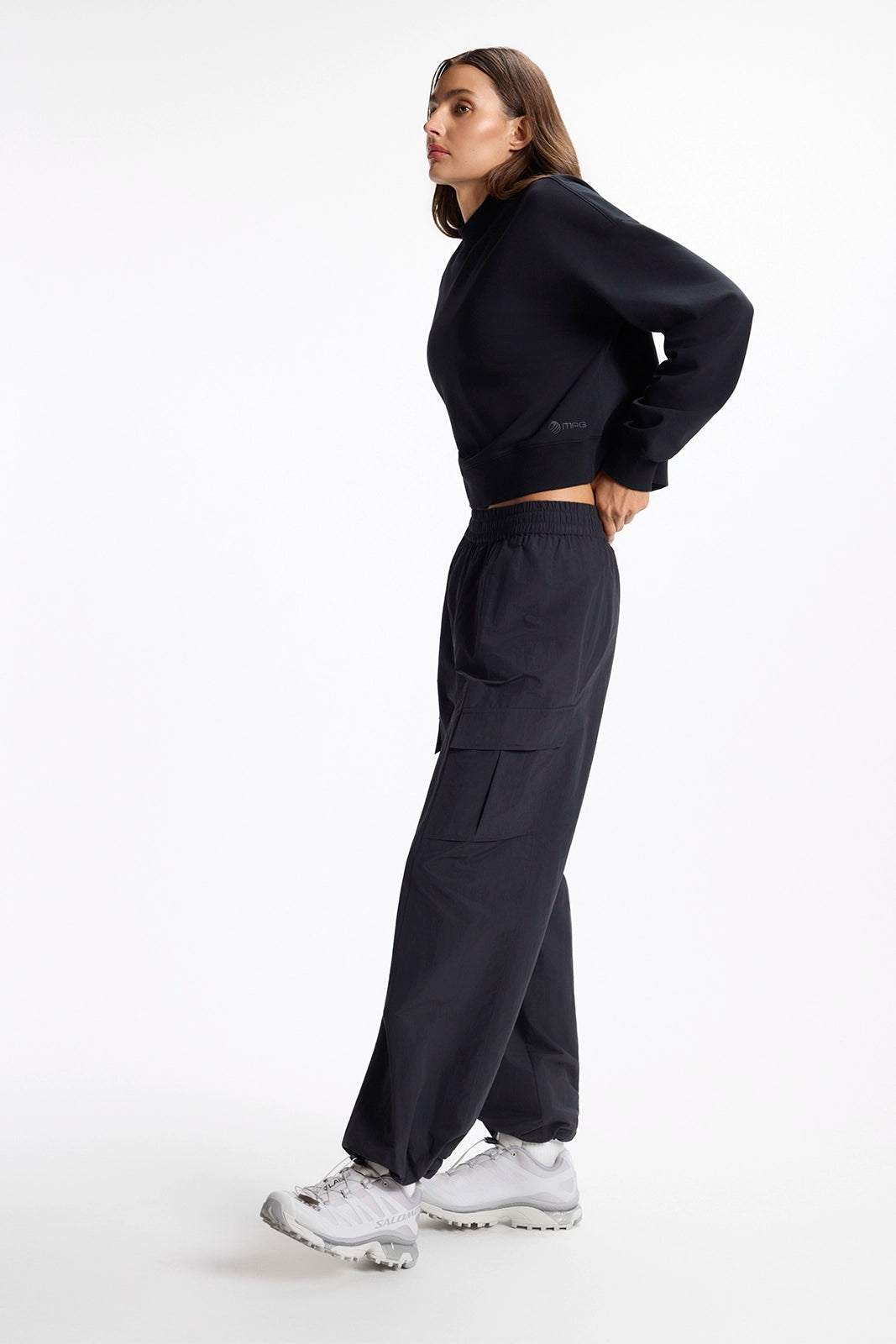 Ultrasoft Fleece Mock Neck Cropped Sweatshirt - Black