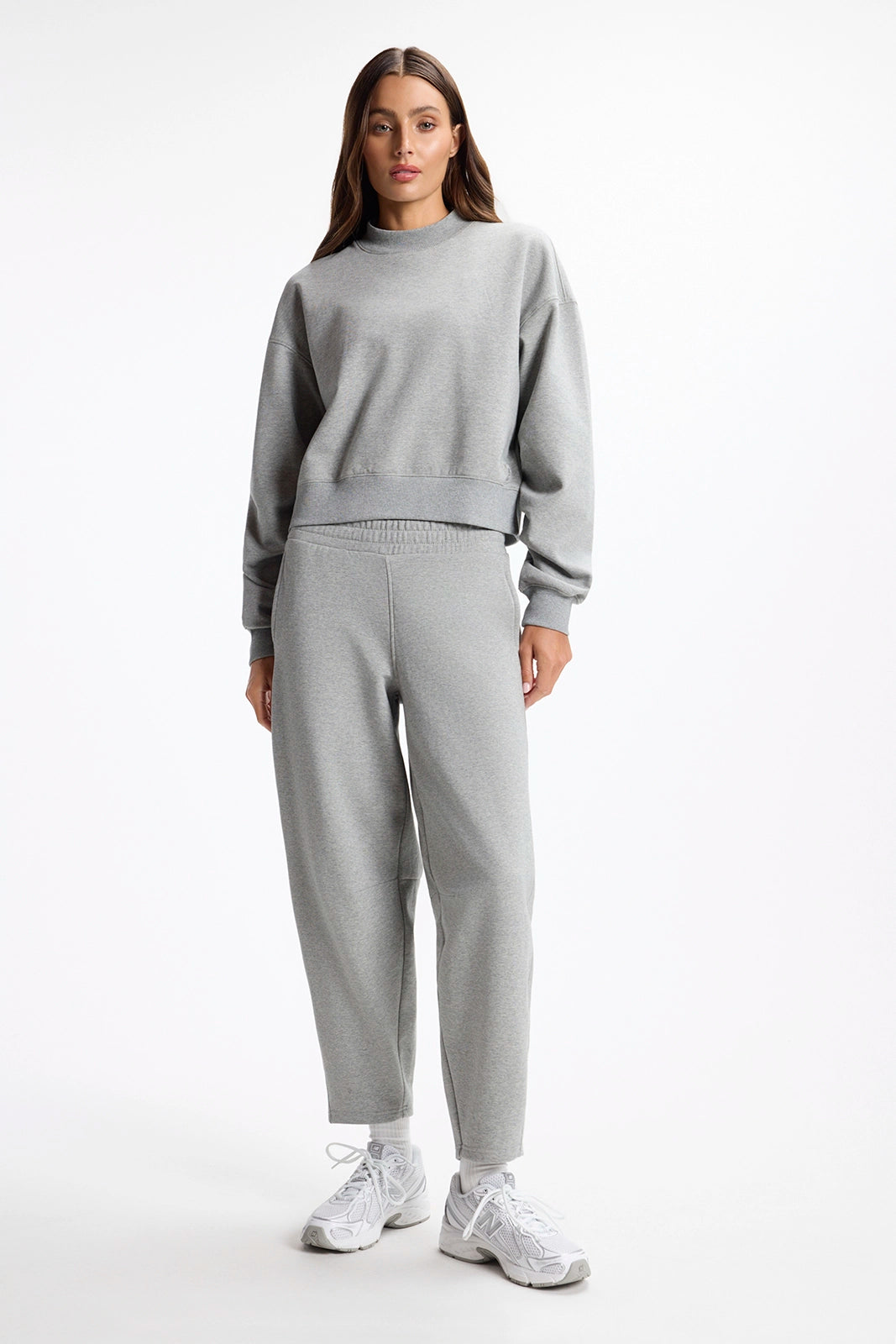 Ultrasoft Fleece Mock Neck Cropped Sweatshirt - Htr Concrete