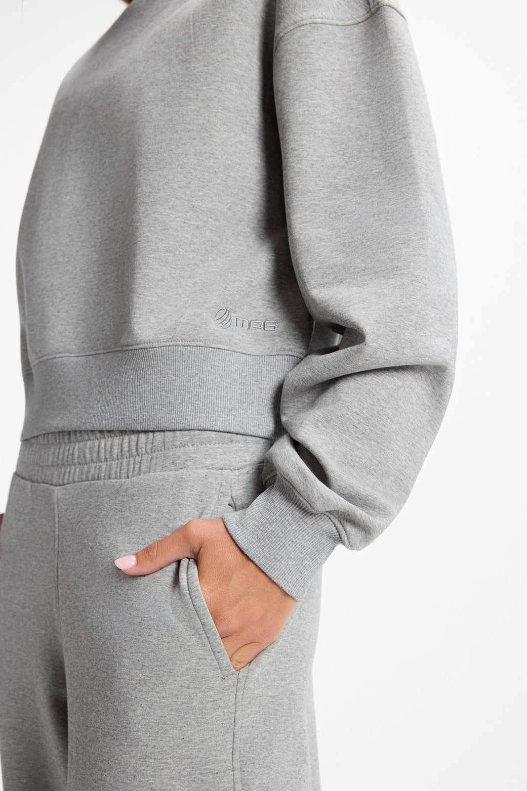 Ultrasoft Fleece Mock Neck Cropped Sweatshirt - Htr Concrete