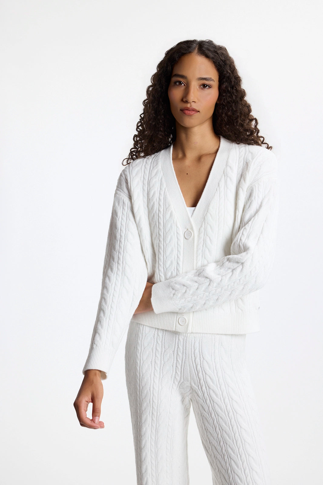 Cable Knit Cardigan - Snow White