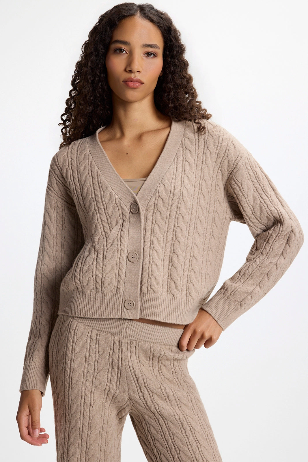 Cable Knit Cardigan - Htr Wooden