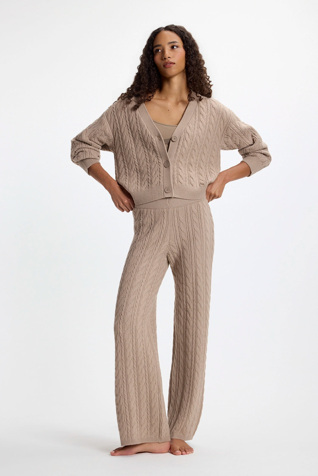 Cable Knit Cardigan - Htr Wooden