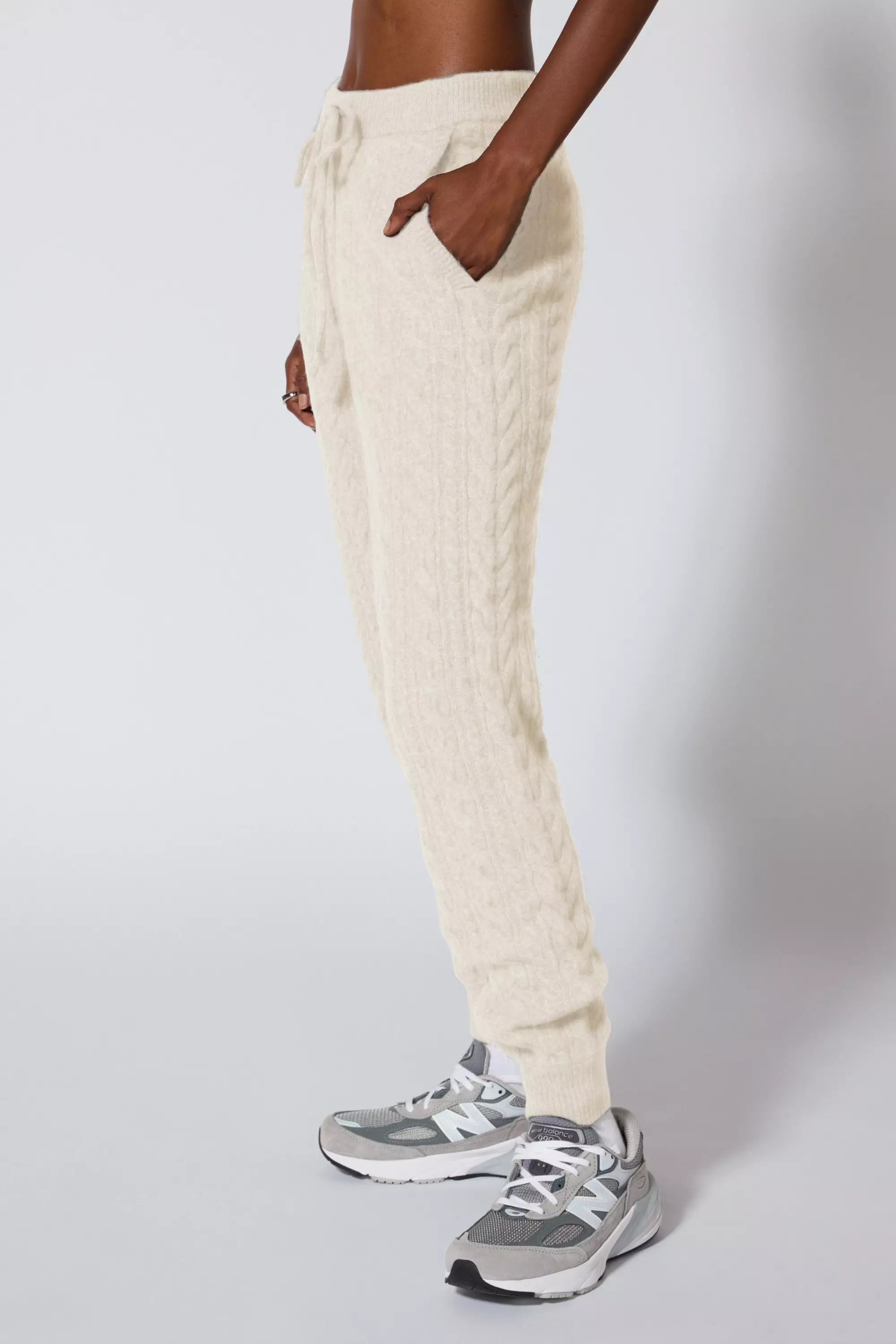 Cable Knit Jogger - Htr Birch