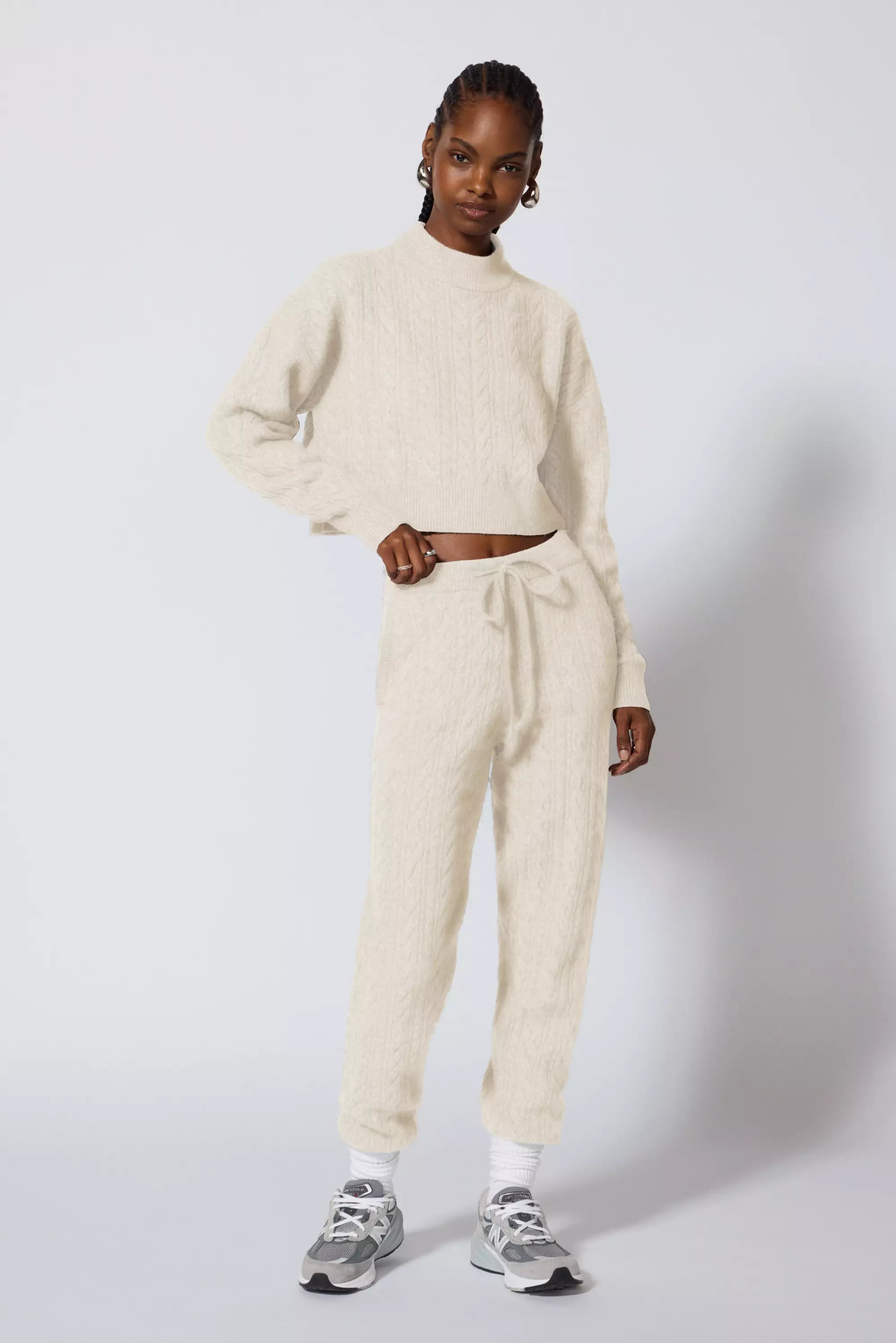 Cable Knit Jogger - Htr Birch