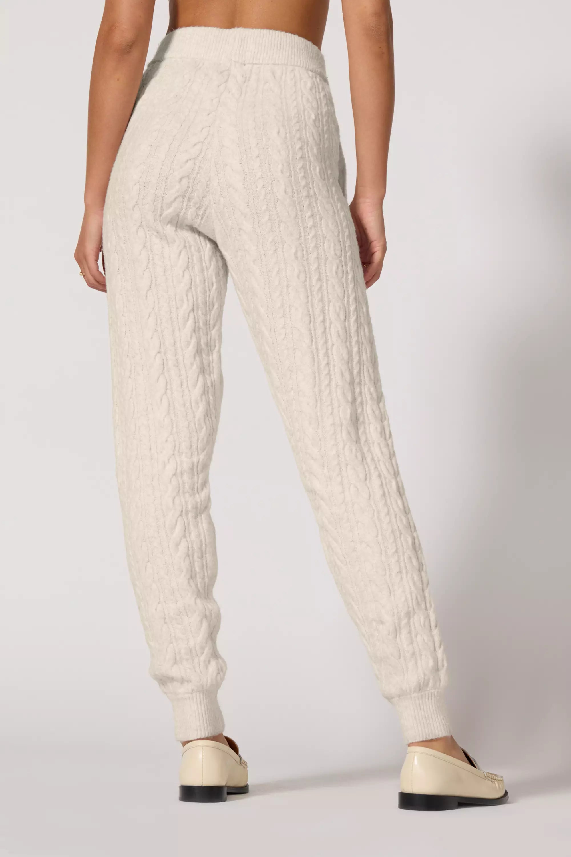 Cable Knit Jogger - Htr Birch