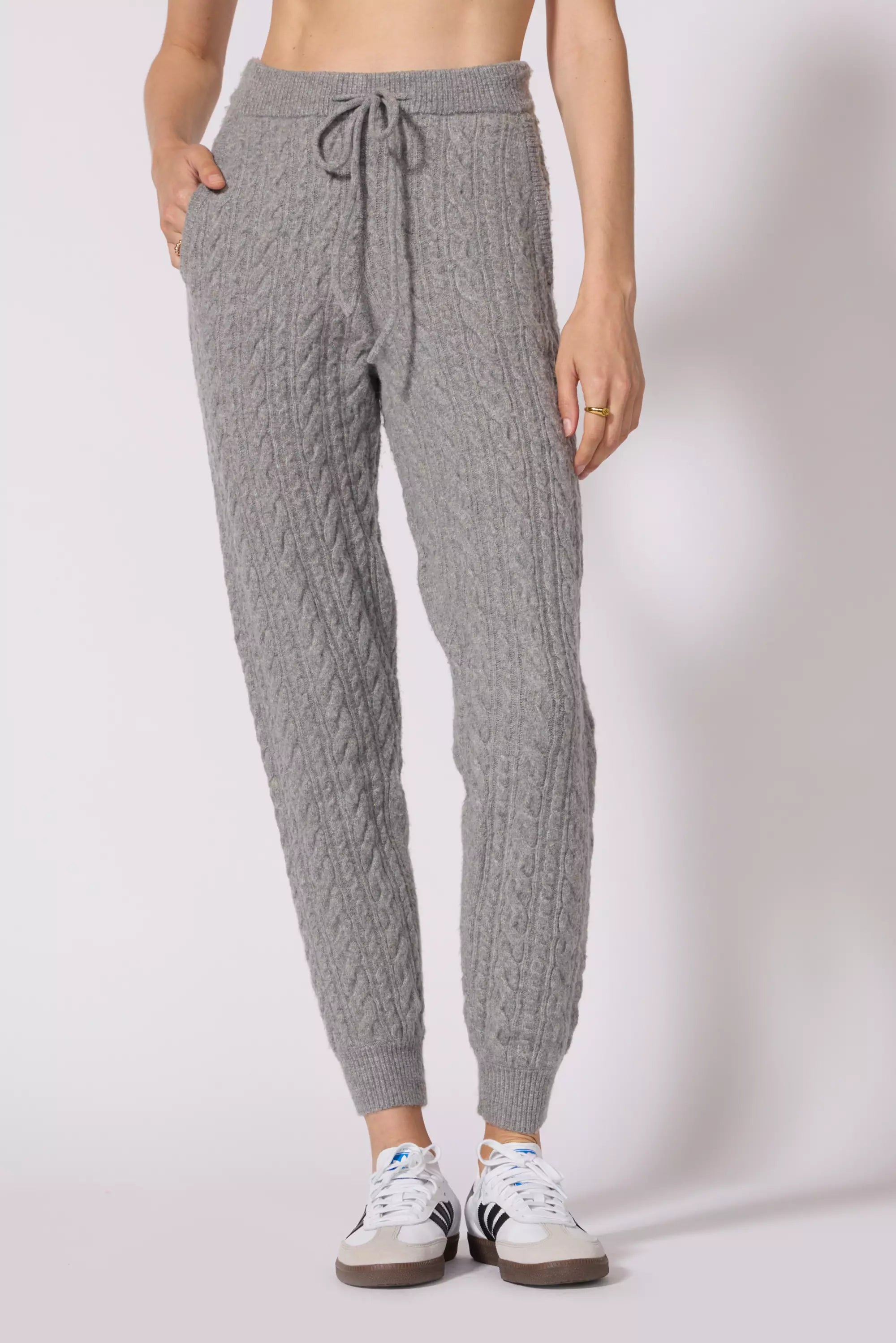 Grey knit joggers online