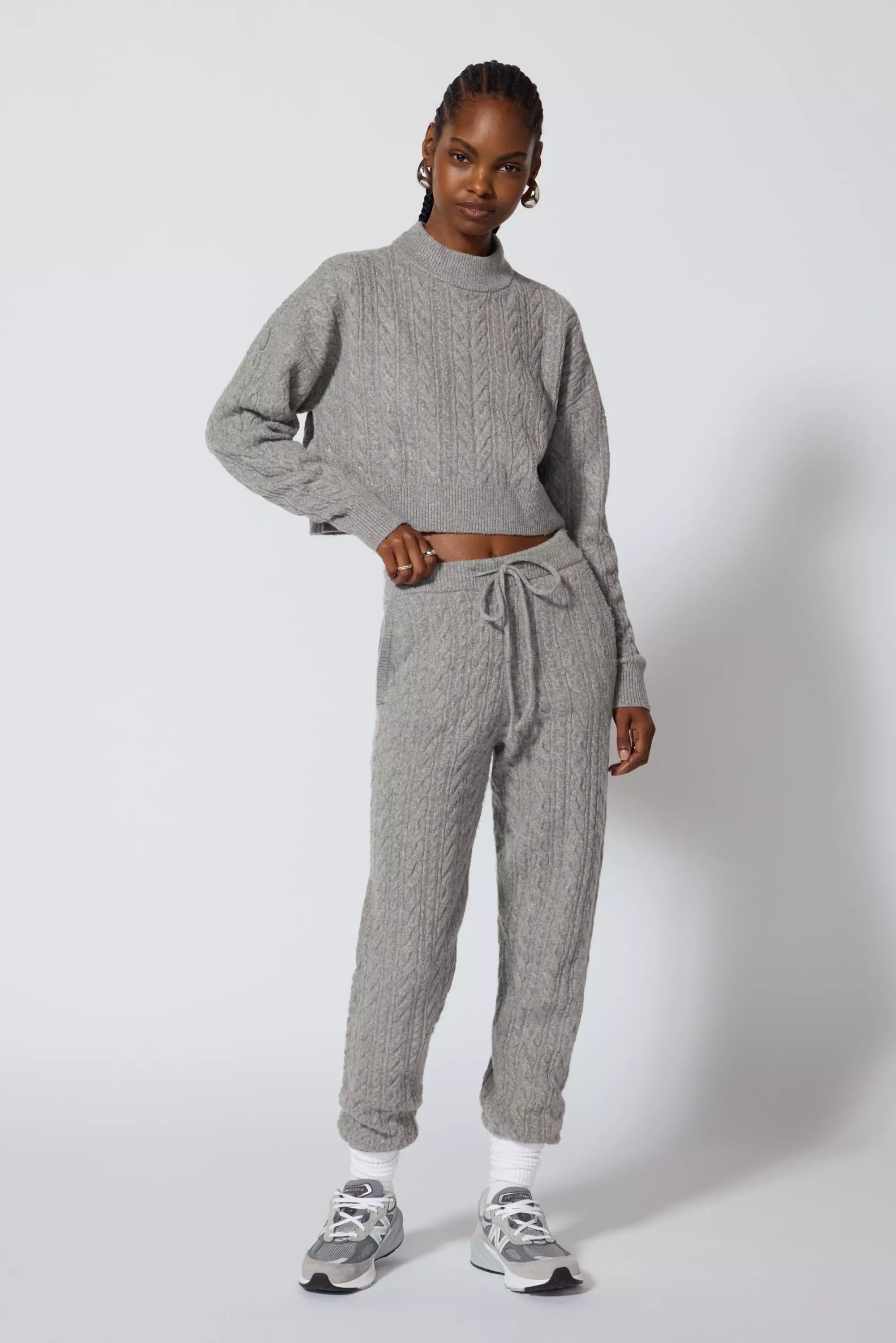 Cable Knit Jogger - Htr Steel Grey