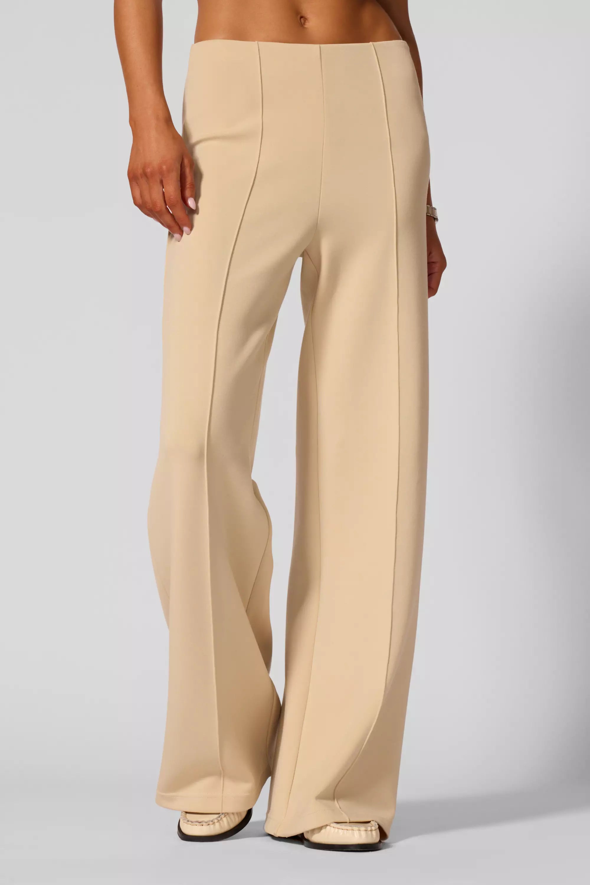 Pantalon de jambe large - riz brun