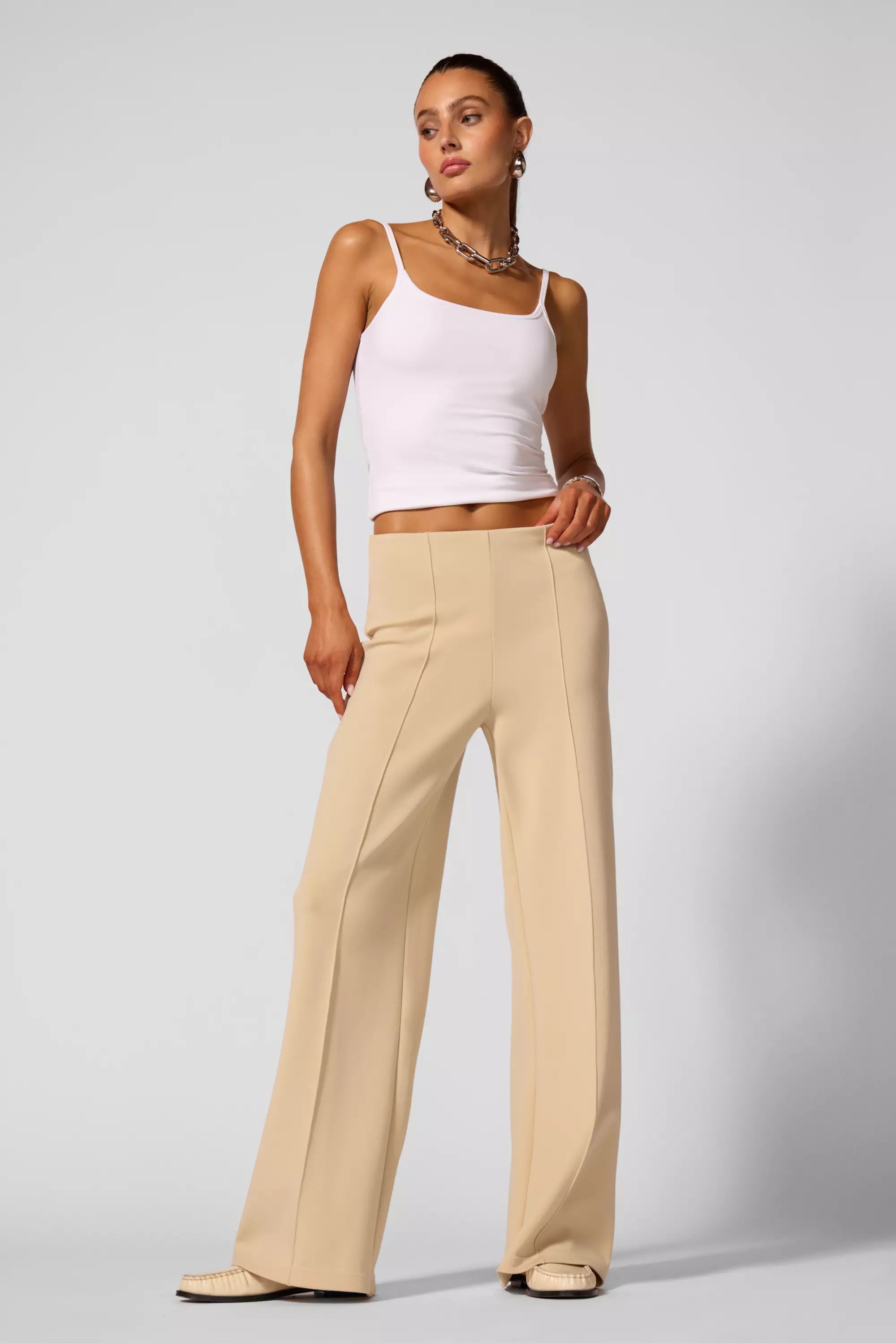 Pantalon de jambe large - riz brun