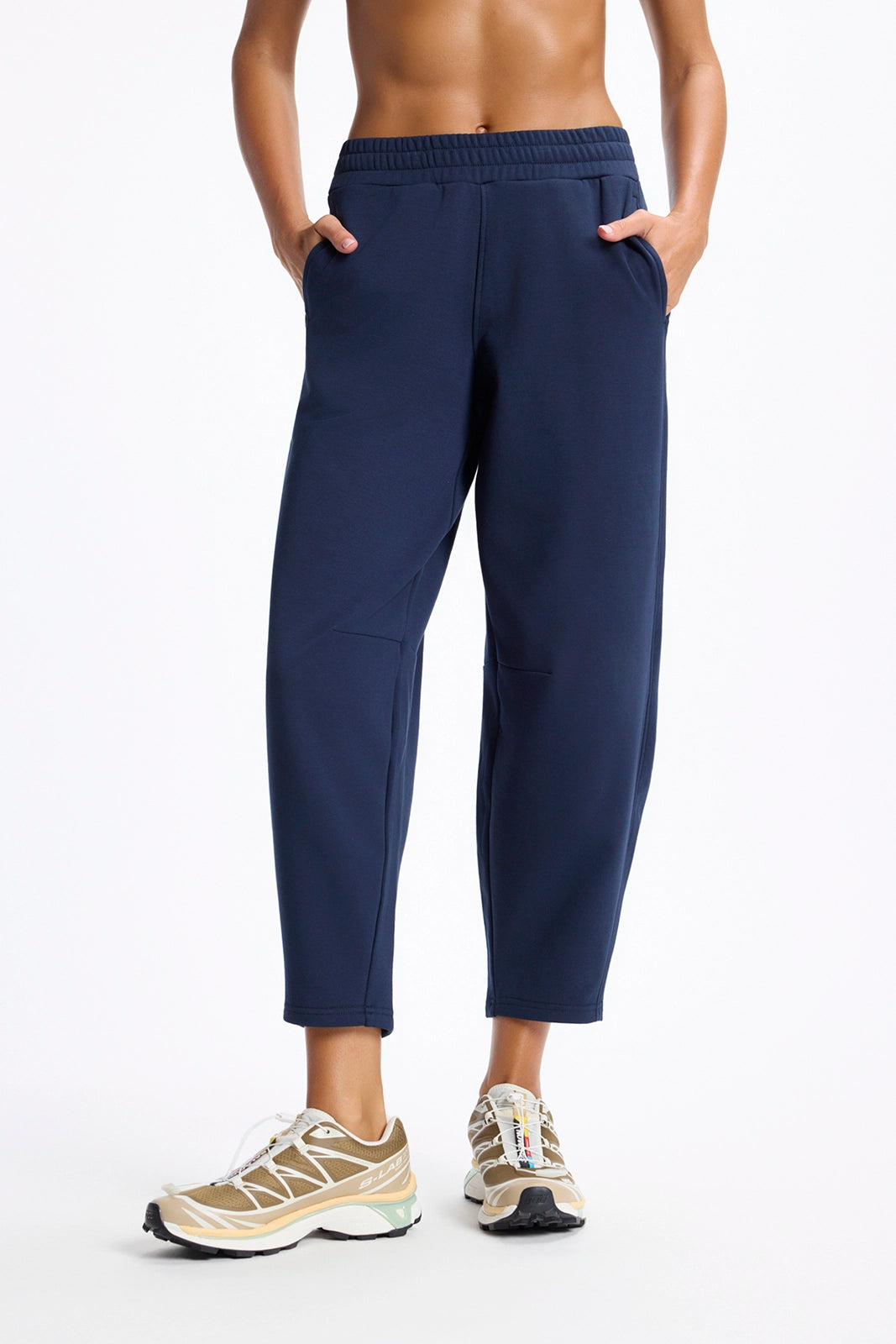 For general description, go to 'Main Product Description' region - Ultrasoft Fleece Barrel Leg Pant - Navy Blazer
