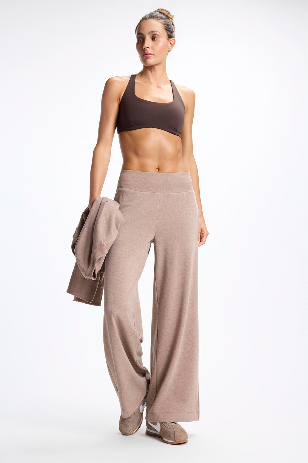 Cozy Fleece Wide Leg Pant - Htr Brownie