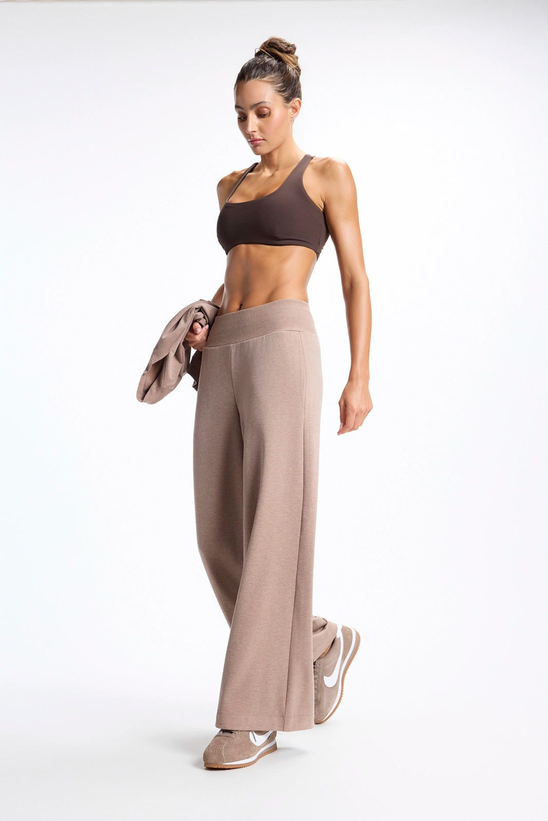 Cozy Fleece Wide Leg Pant - Htr Brownie