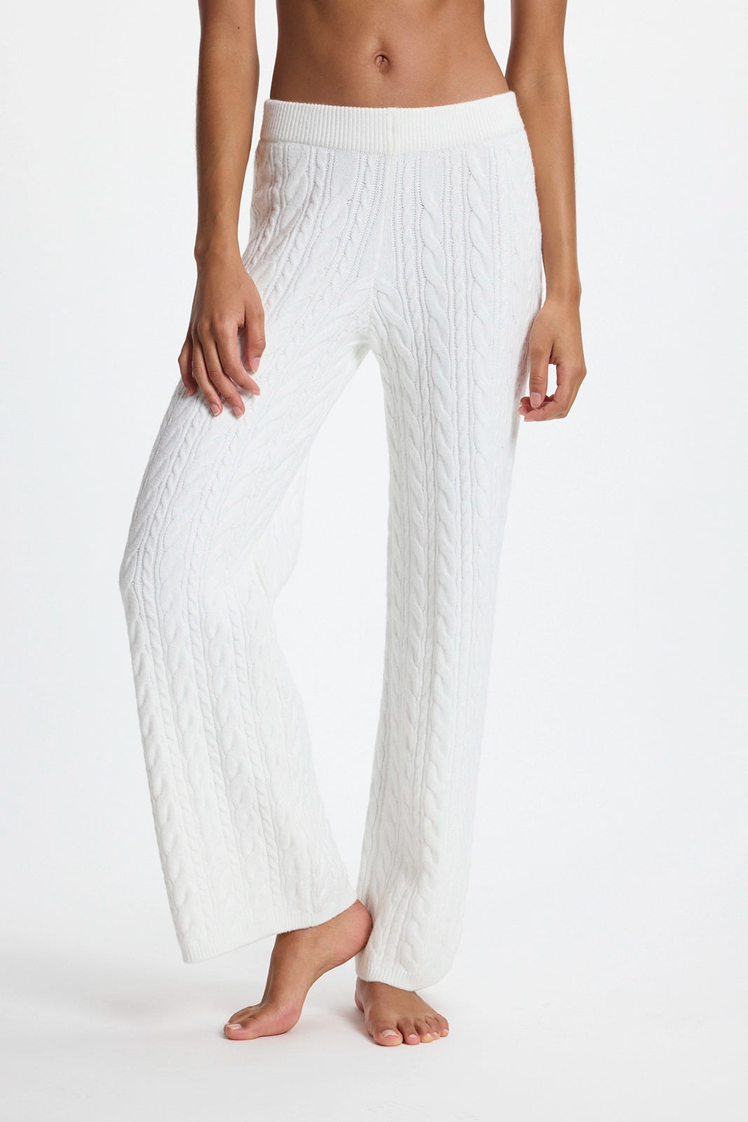 Cable Knit Relaxed Pant - Snow White