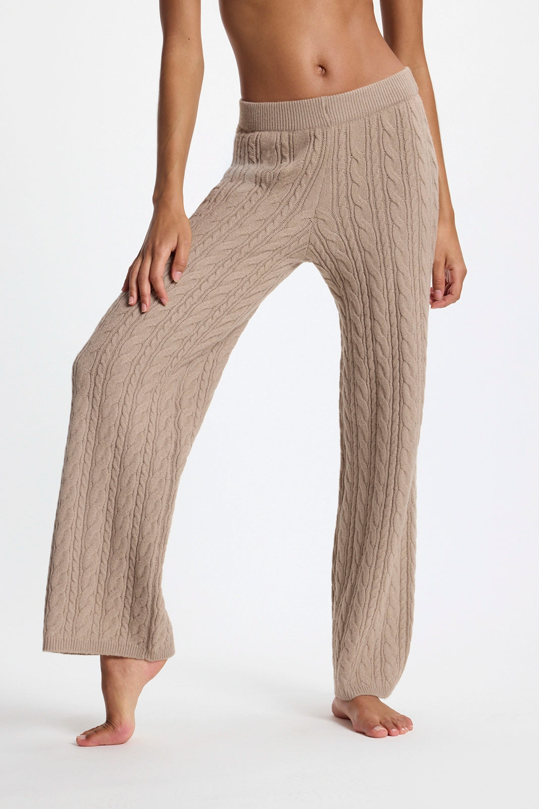 Cable Knit Relaxed Pant - Htr Wooden