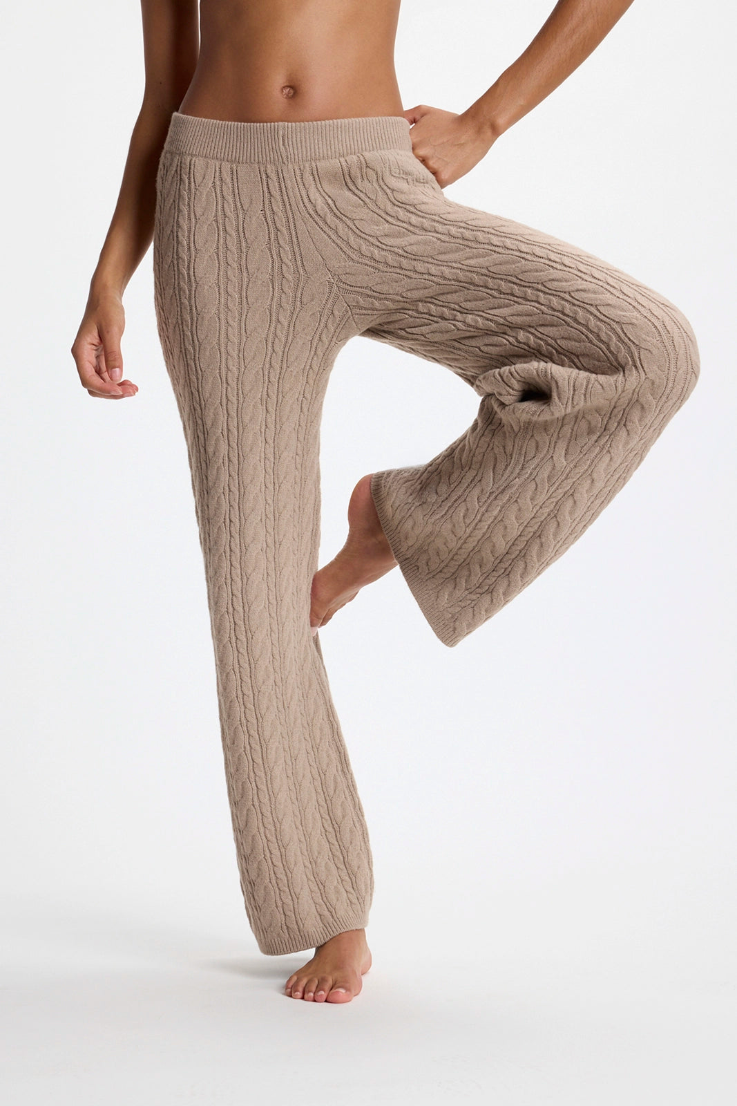 Cable Knit Relaxed Pant - Htr Wooden