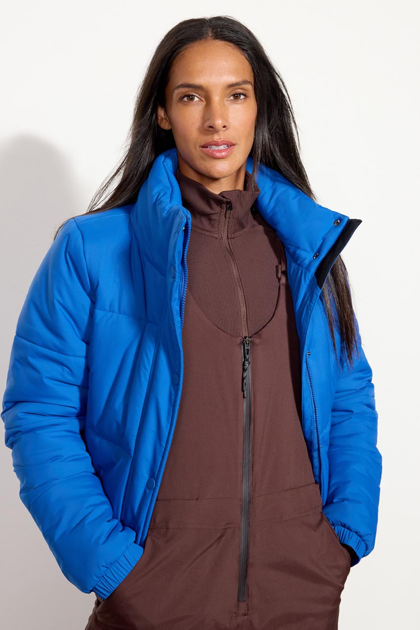 Cropped blue puffer on sale jacket