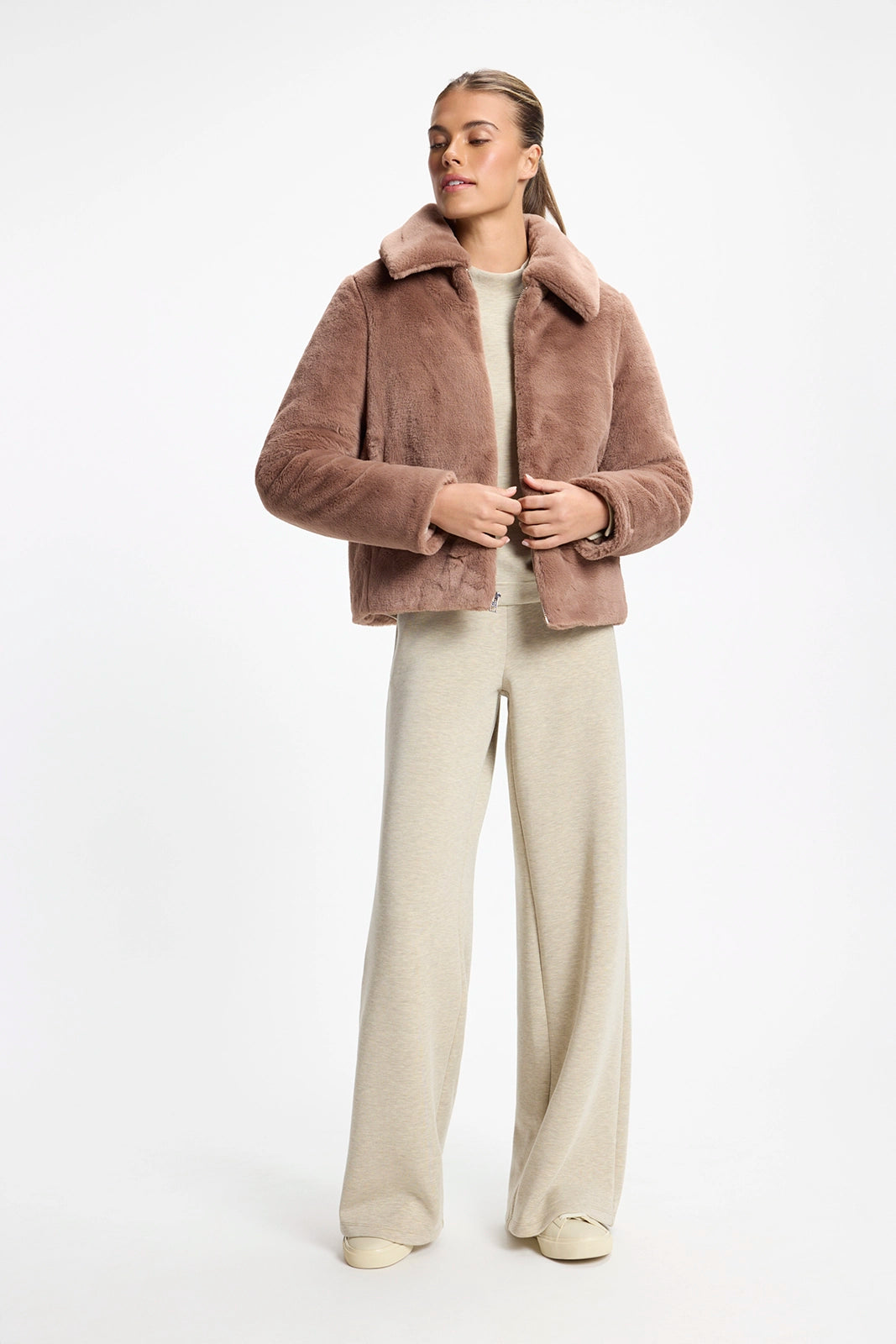 Plush Cropped Jacket - Brownie