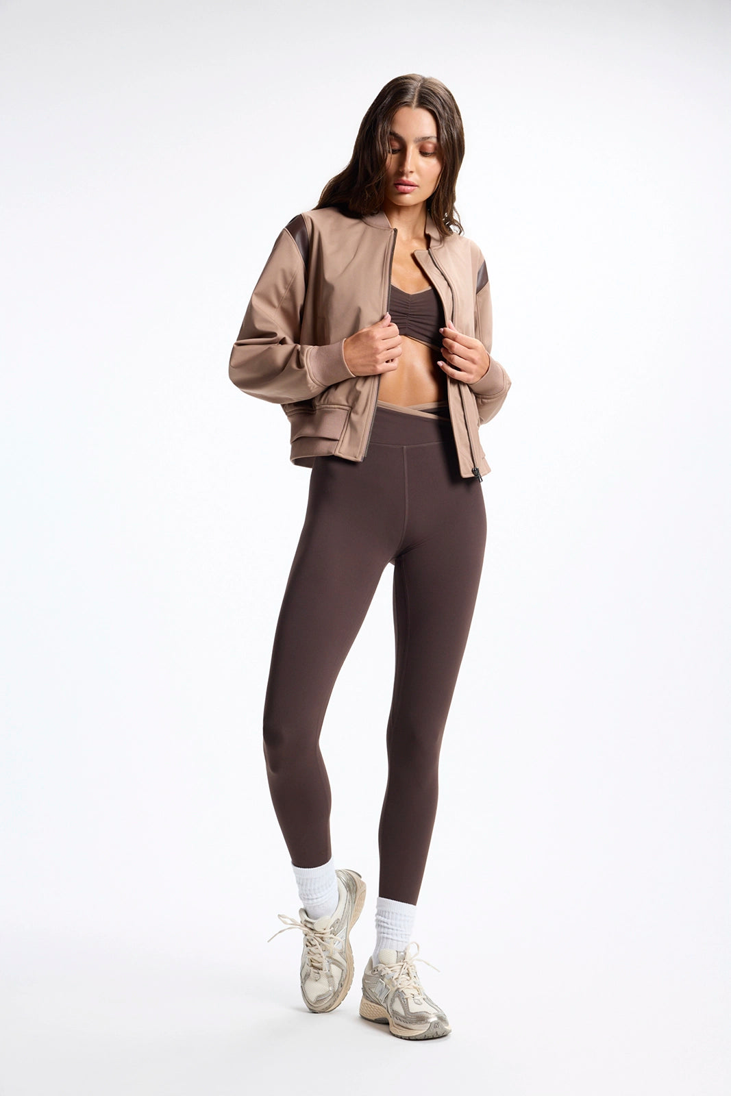 Colour Block Varsity Bomber - Brownie/Java