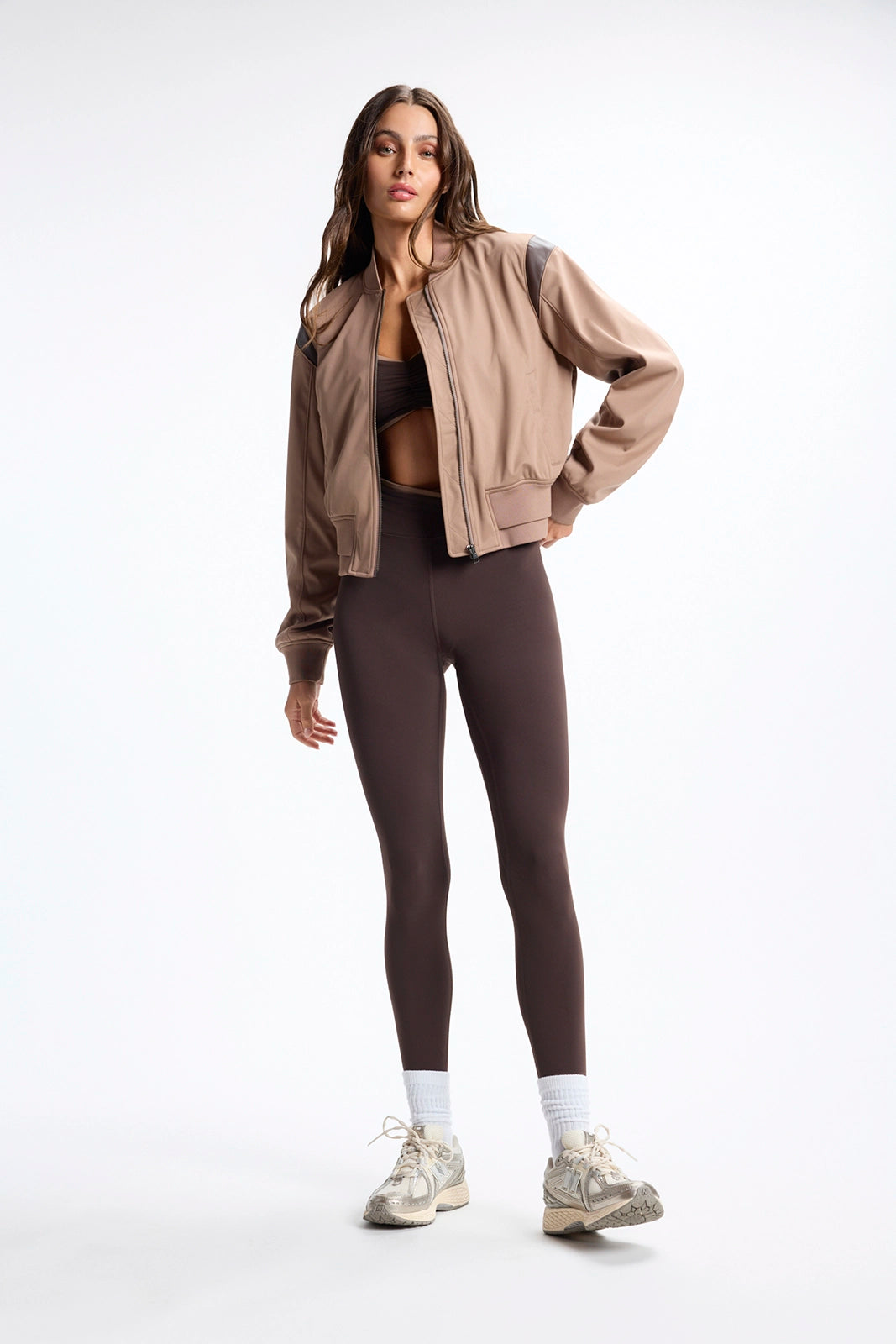 Colour Block Varsity Bomber - Brownie/Java