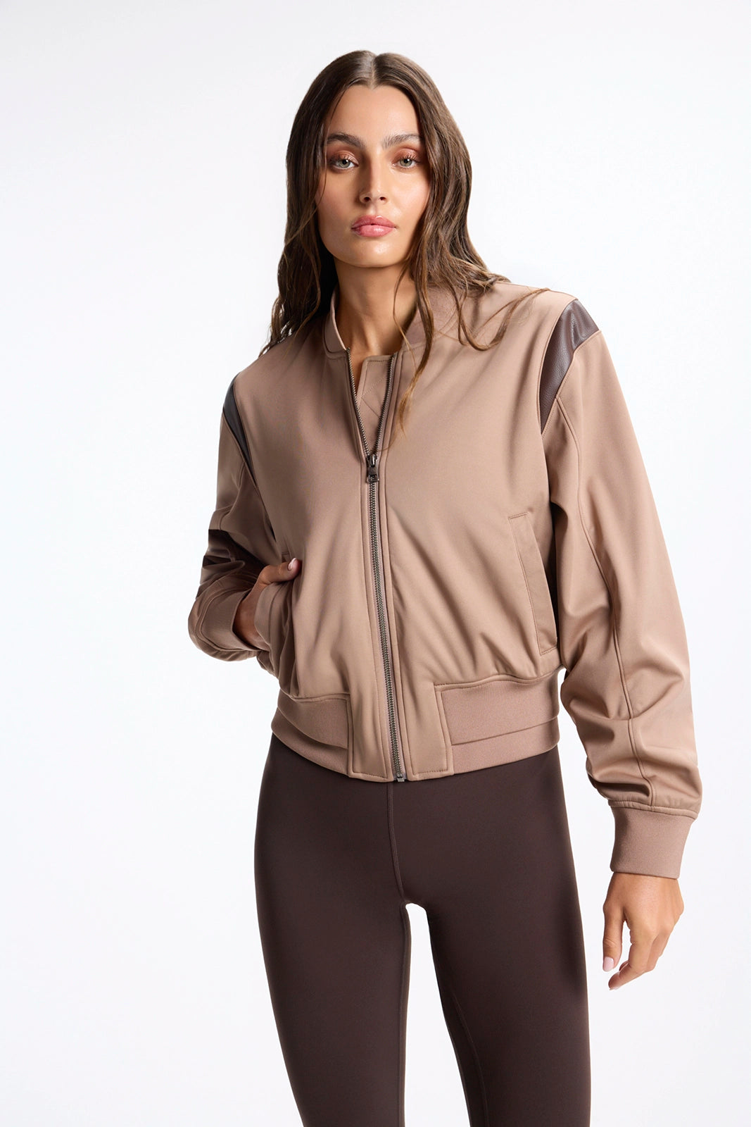 Colour Block Varsity Bomber - Brownie/Java