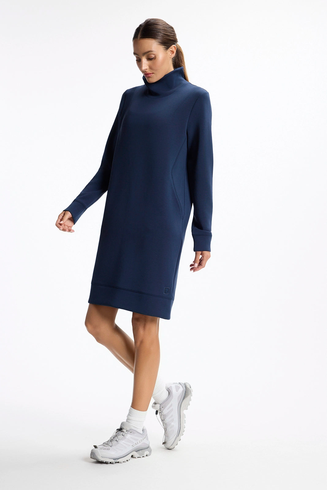 Dreamweave™ Long Sleeve Mock Neck Dress - Navy Blazer