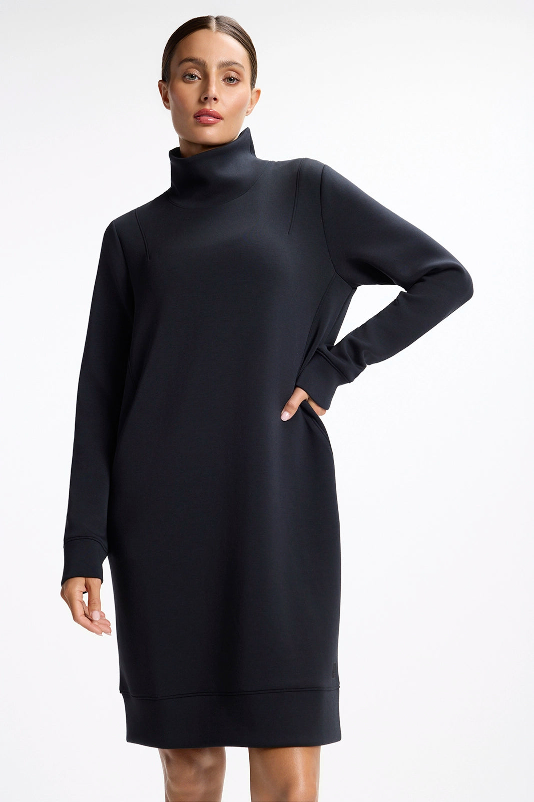 Dreamweave™ Long Sleeve Mock Neck Dress - Black