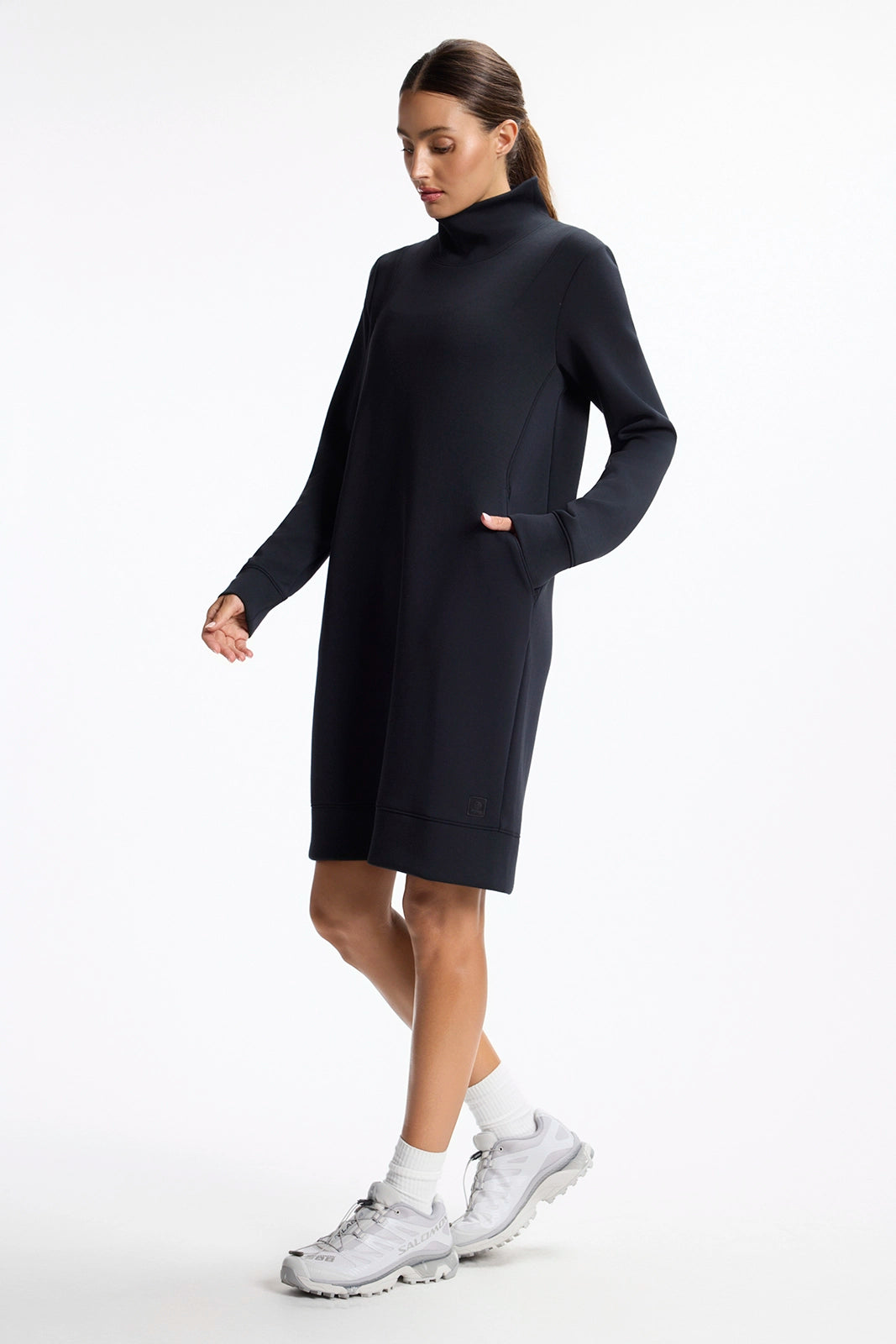 For general description, go to 'Main Product Description' region - Dreamweave™ Long Sleeve Mock Neck Dress - Black
