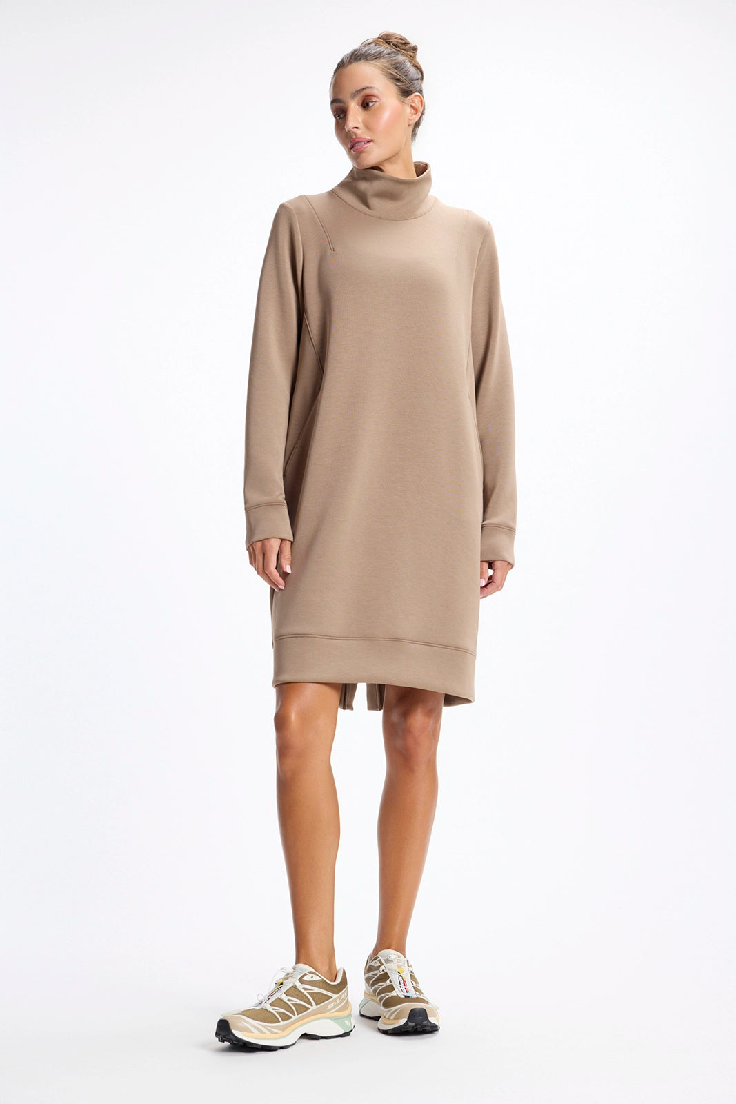 For detailed item description, go to 'Long Product Description' region - Dreamweave™ Long Sleeve Mock Neck Dress - Caribou
