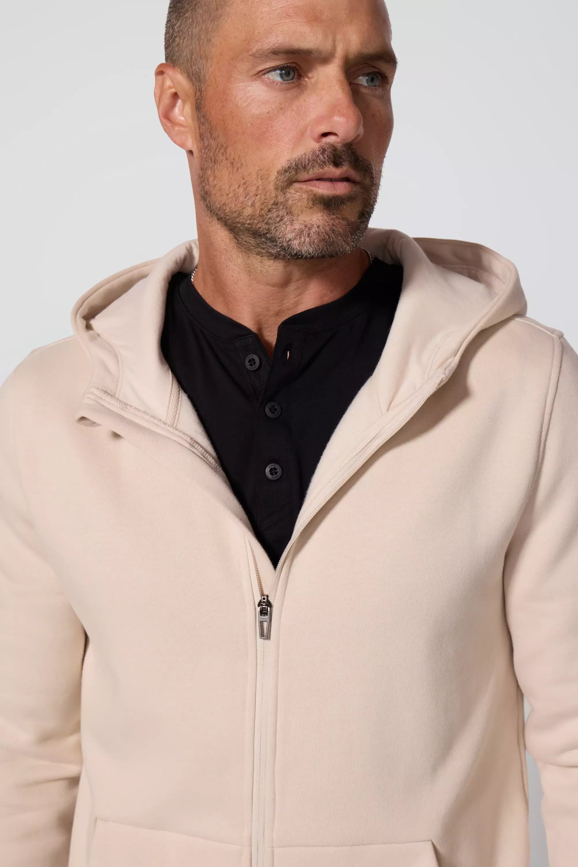 Comfort Men's Fleece Zip-Up Hoodie - Stone