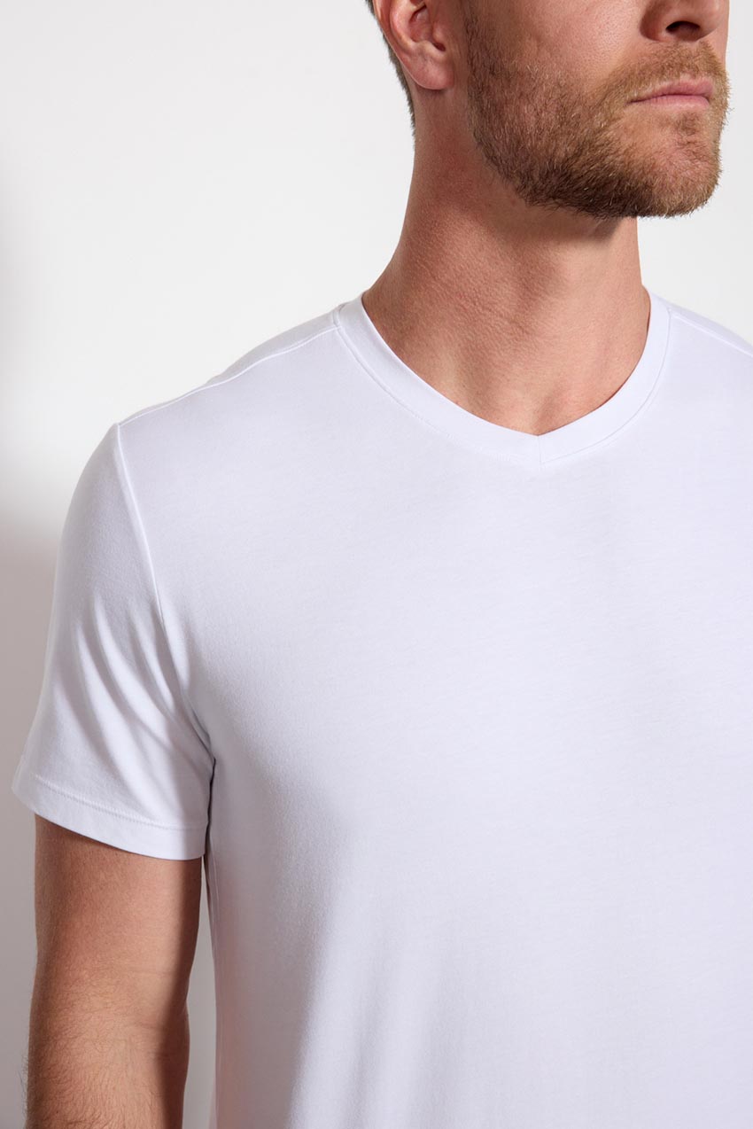 Pima Cotton V-Neck Tee - Blanc