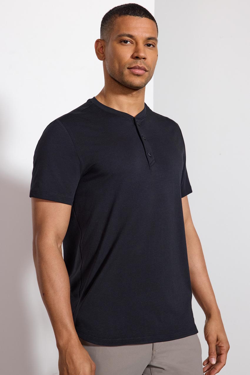 Pima Cotton Henley With Curved Hem - Black | MPG Sport