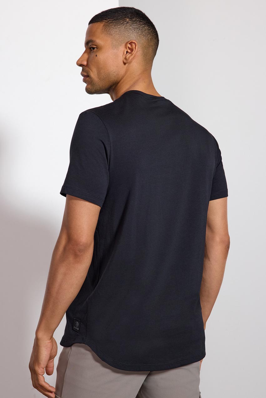 Pima Cotton Henley With Curved Hem - Black