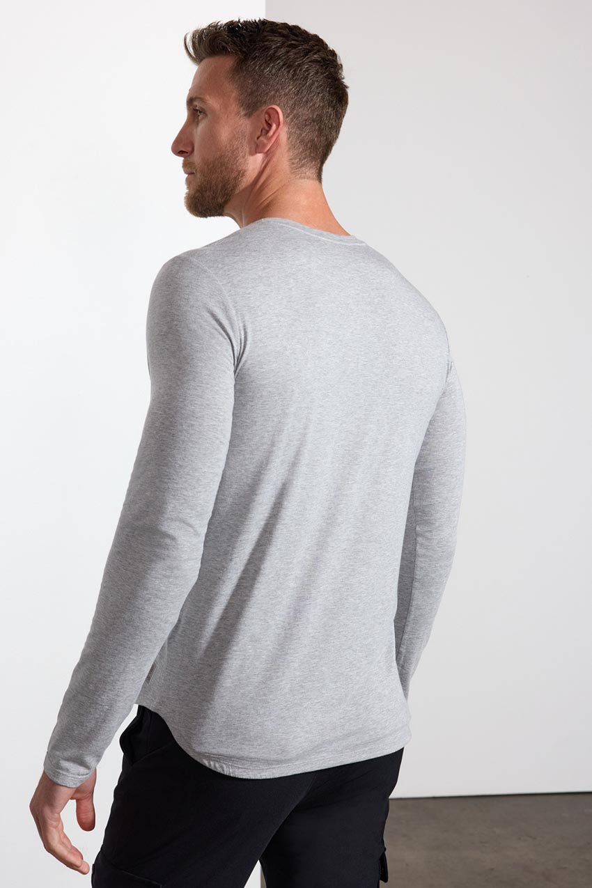 Pima Cotton Long Sleeve Tee With Curved Hem - Htr Concrete