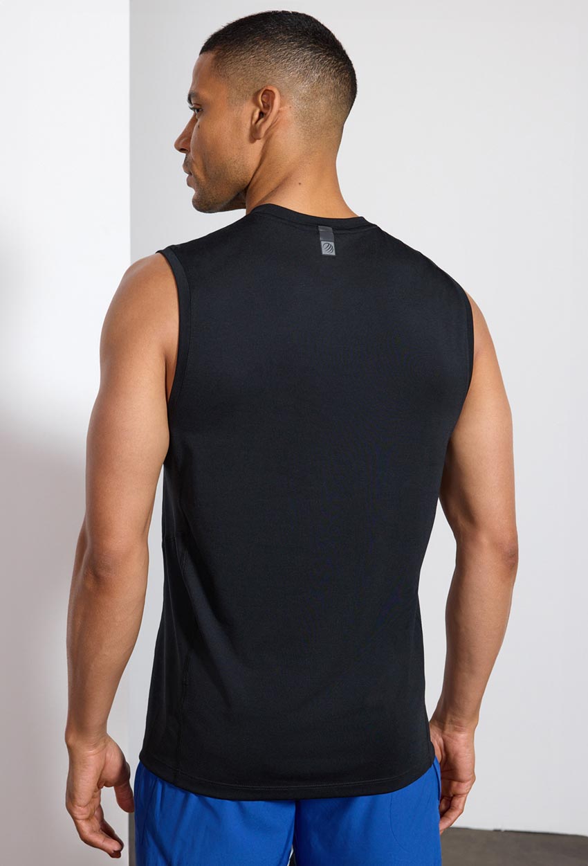 Performance Knit Tank with Mesh Panel - Black