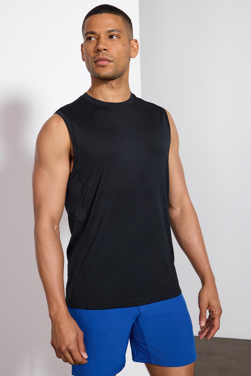 Performance Knit Tank with Mesh Panel - Black