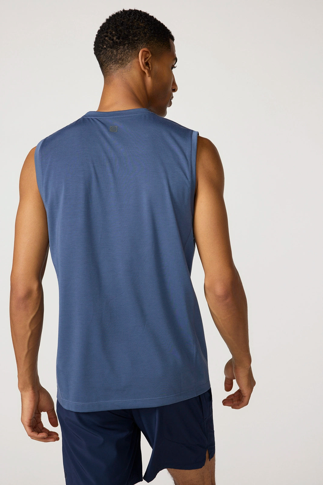 Performance Knit Tank with Mesh Panel - Vintage Indigo