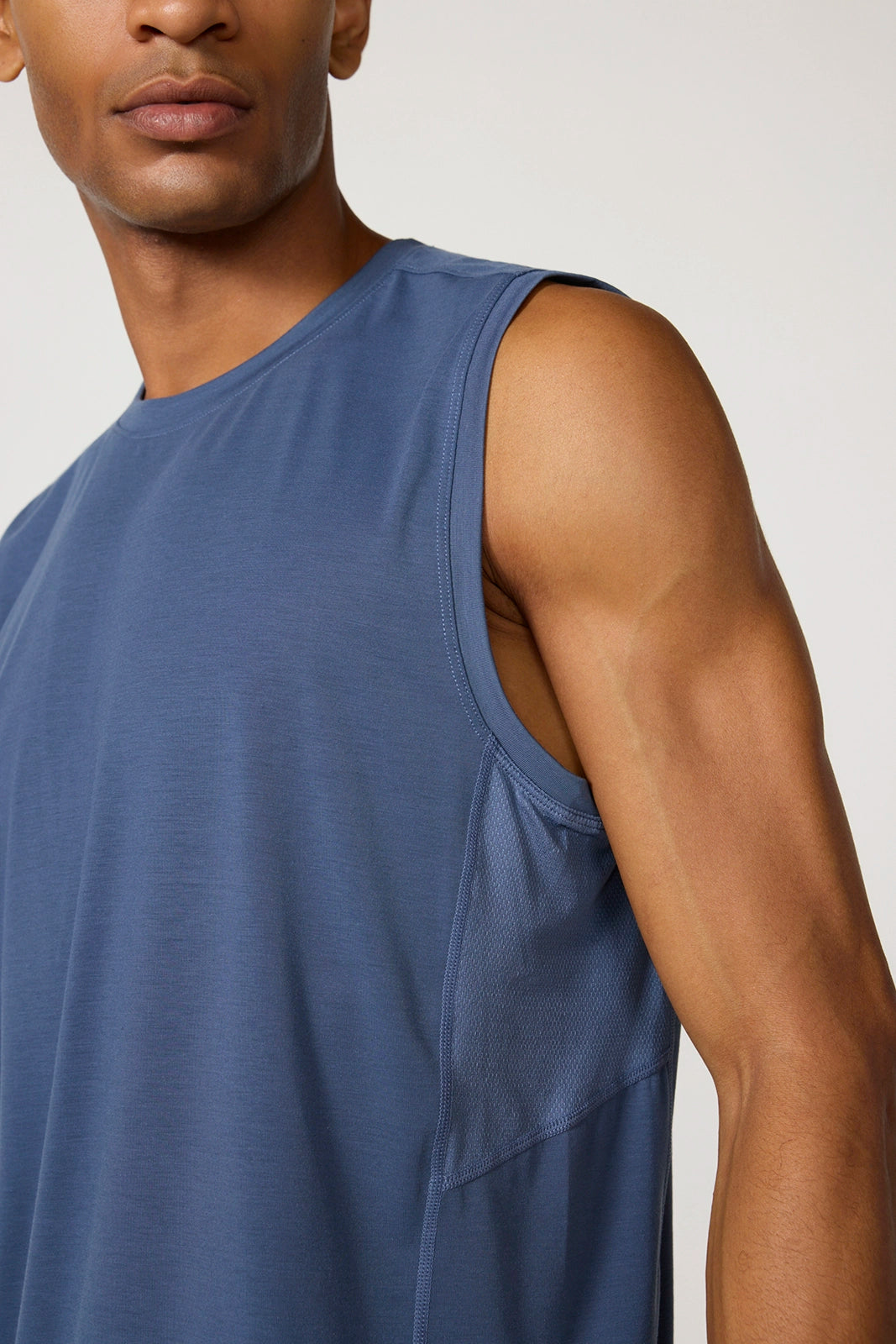 Performance Knit Tank with Mesh Panel - Vintage Indigo