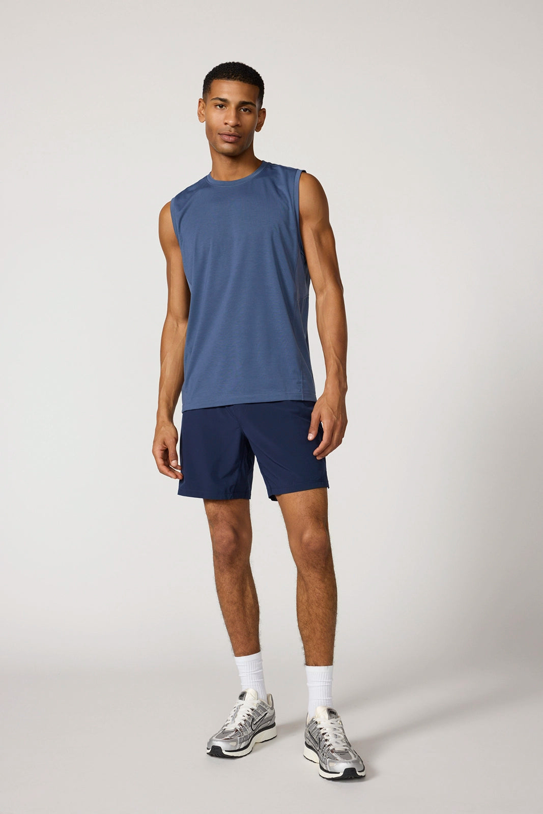 Performance Knit Tank with Mesh Panel - Vintage Indigo