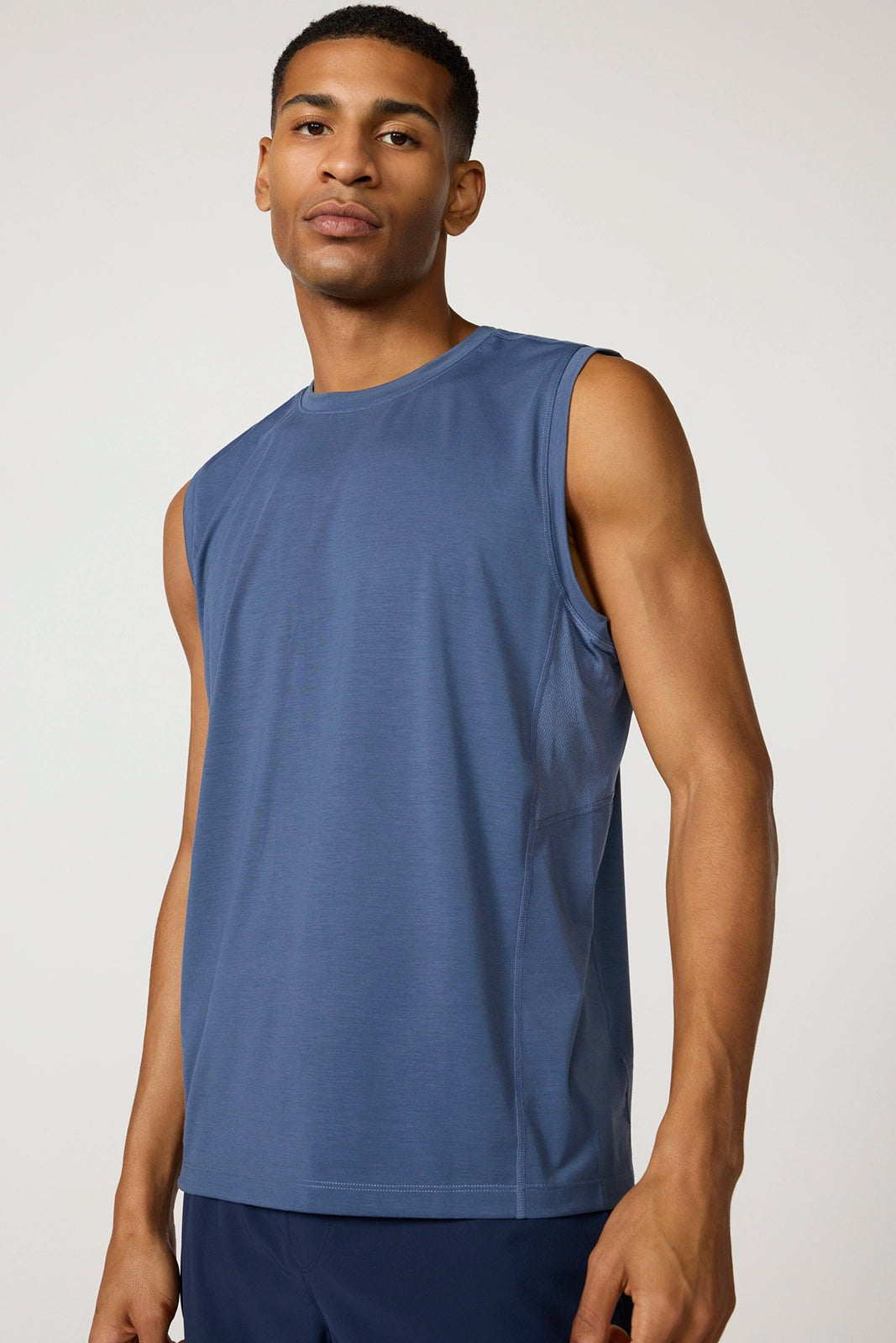 Performance Knit Tank with Mesh Panel - Vintage Indigo