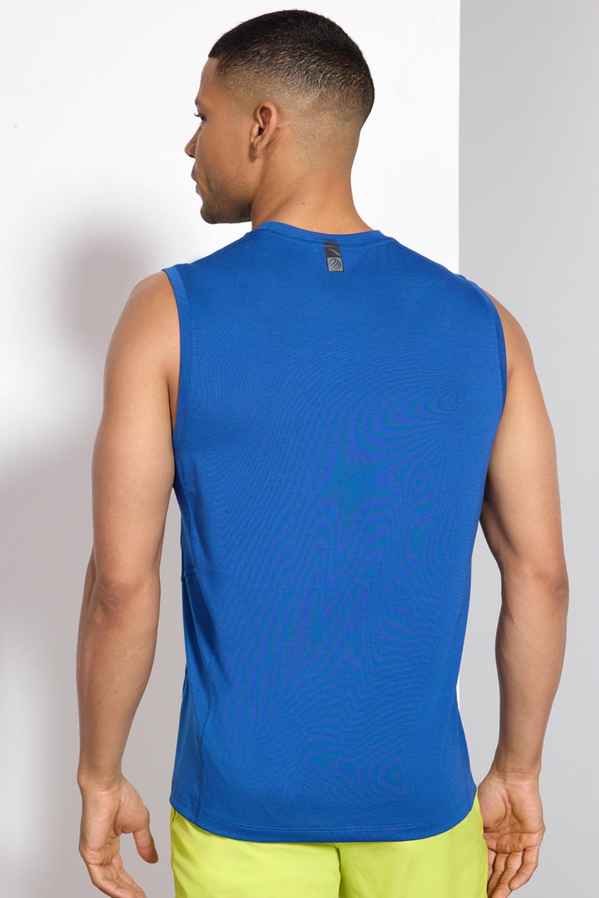 Performance Knit Tank with Mesh Panel - Blue Quartz